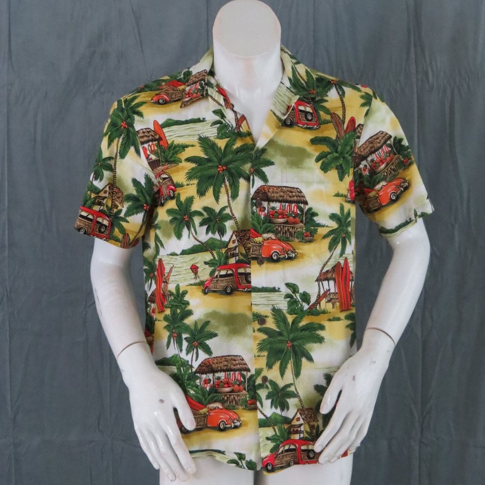 Retro Hawaiian Shirt - RJC - Surfboards and VW Beetles - Men's Medium